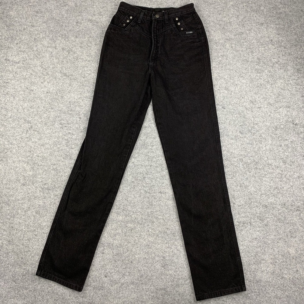 Vintage Rockies High Rise Bareback Mom Jeans Western 7/8 Dark Wash Black Y2K
